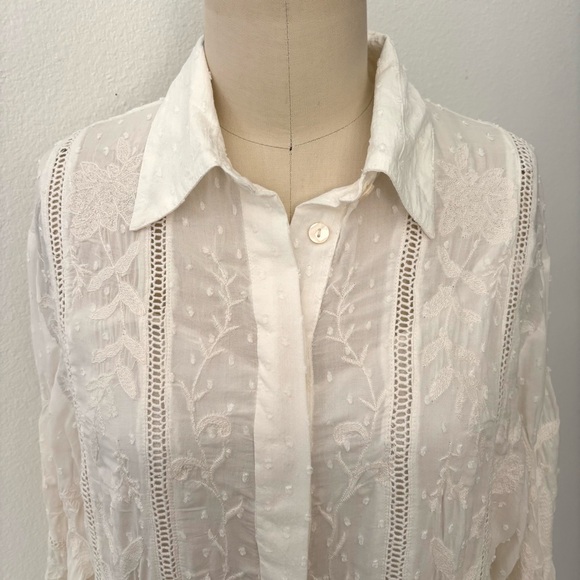 Anthropologie Embroidered Mini Shirt Dress NWT Antique White Boho Oversized S - Picture 3 of 10